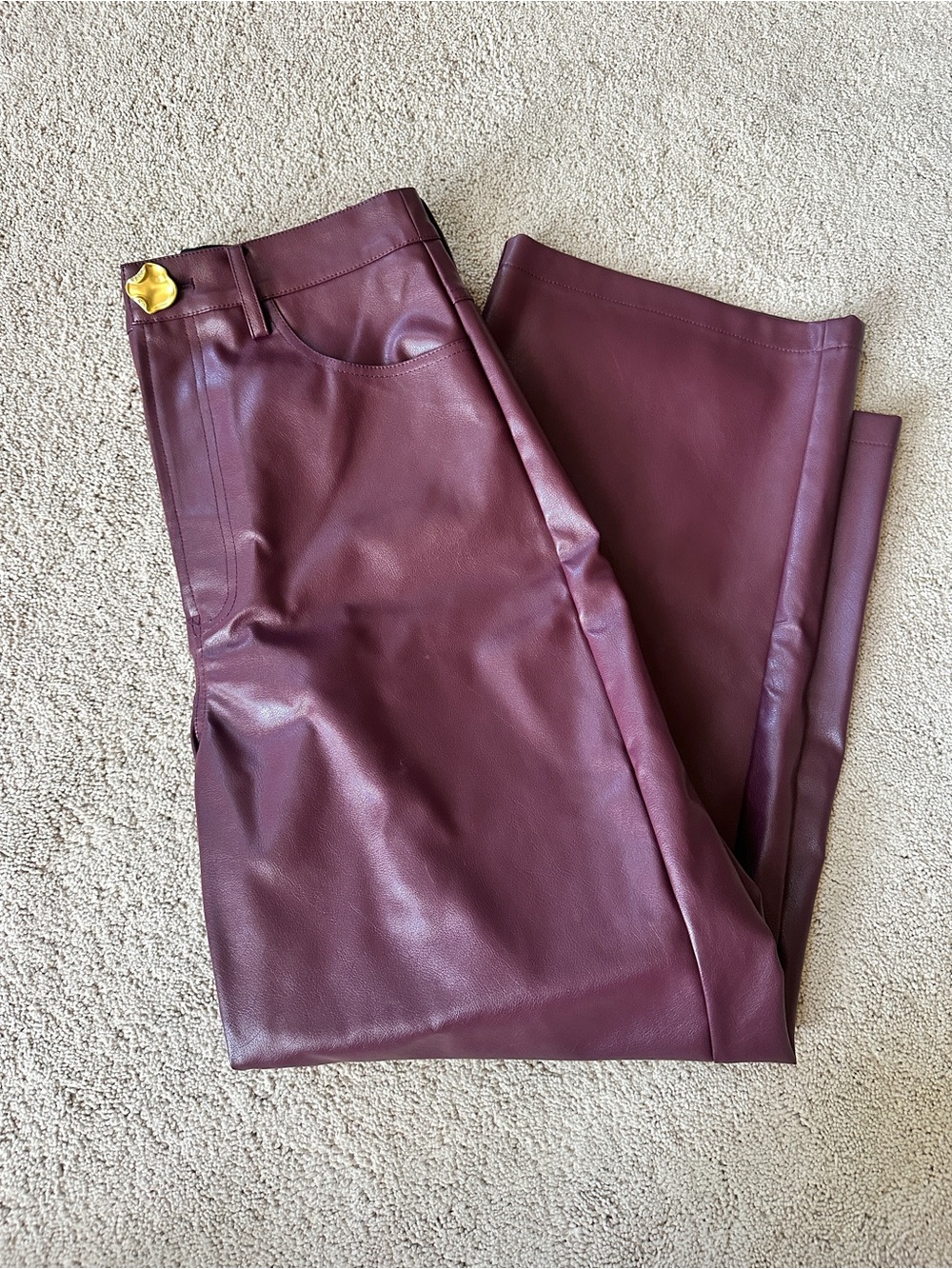 Commense Wide-Leg Faux Leather Pants in Plum
